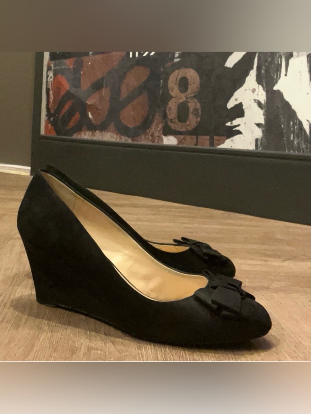 Jessica Simpson Black Suede Wedge Pumps, size 10 / 40 Sheryll Black suede bow